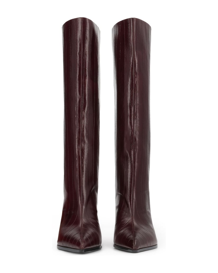 Kazar-Maroon-embossed-leather-high-boots-with-a-medium-heel-červená
