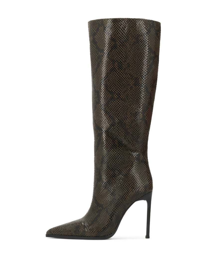 Kazar-High-boots-in-olive-suede-with-a-shiny-snake-motif-zelená