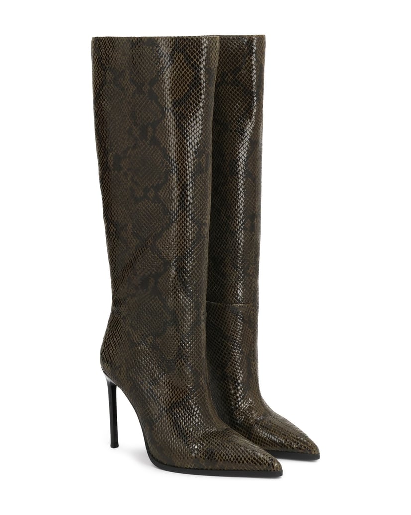 Kazar-High-boots-in-olive-suede-with-a-shiny-snake-motif-zelená