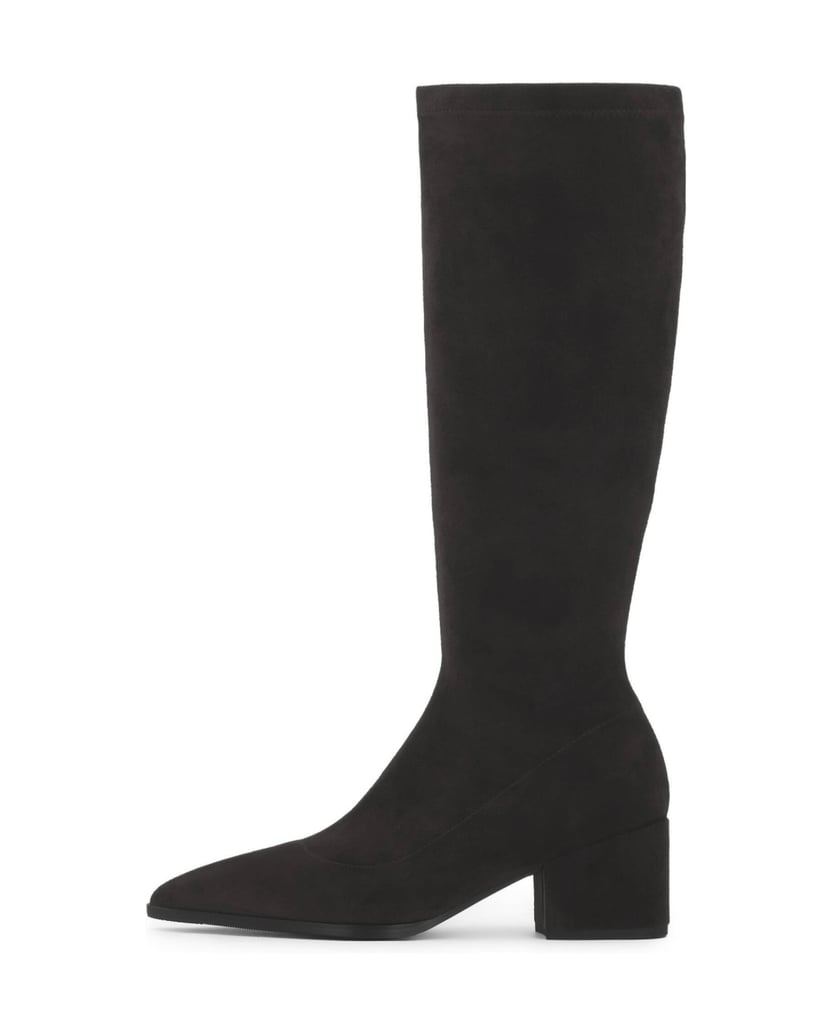 Kazar-Black-stretch-fabric-high-boots-with-low-heel-čierna