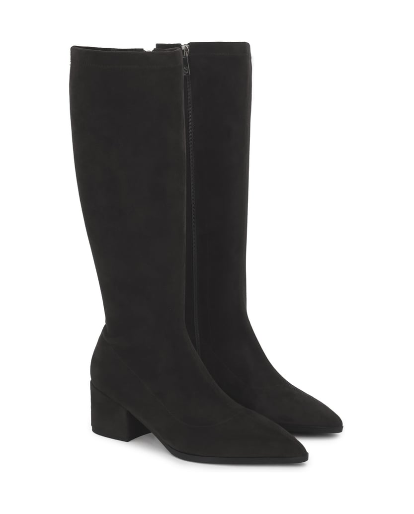 Kazar-Black-stretch-fabric-high-boots-with-low-heel-čierna