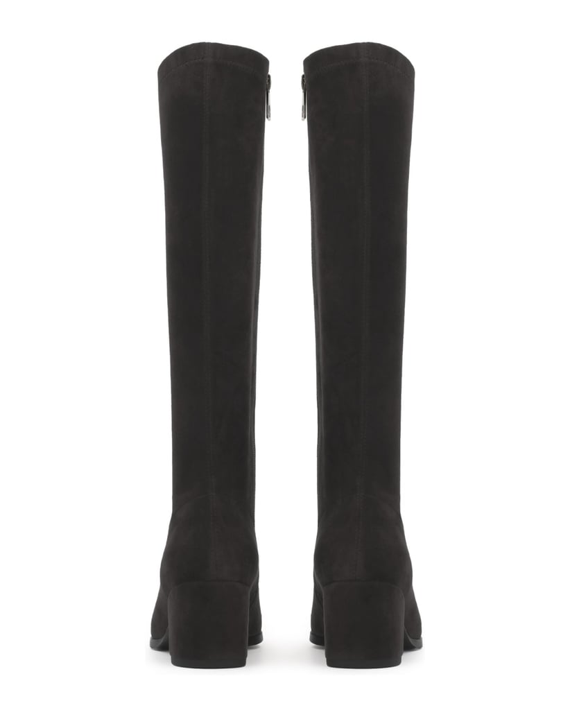 Kazar-Black-stretch-fabric-high-boots-with-low-heel-čierna