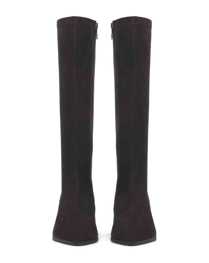 Kazar-Black-stretch-fabric-high-boots-with-low-heel-čierna