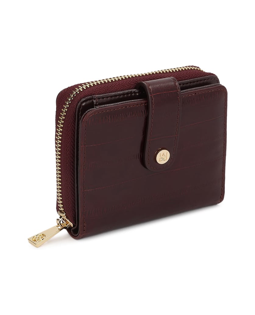 Kazar-Maroon-embossed-leather-wallet-červená