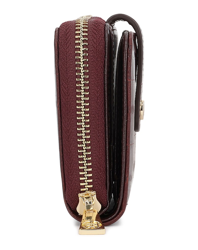 Kazar-Maroon-embossed-leather-wallet-červená