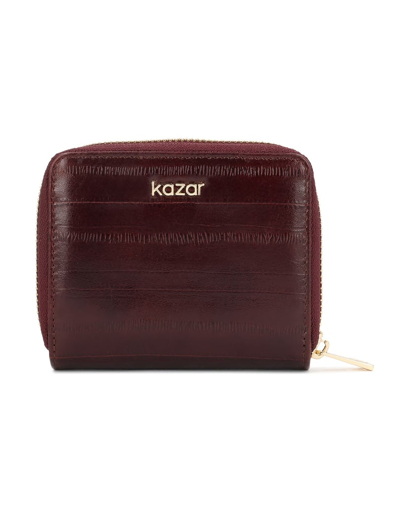 Kazar-Maroon-embossed-leather-wallet-červená