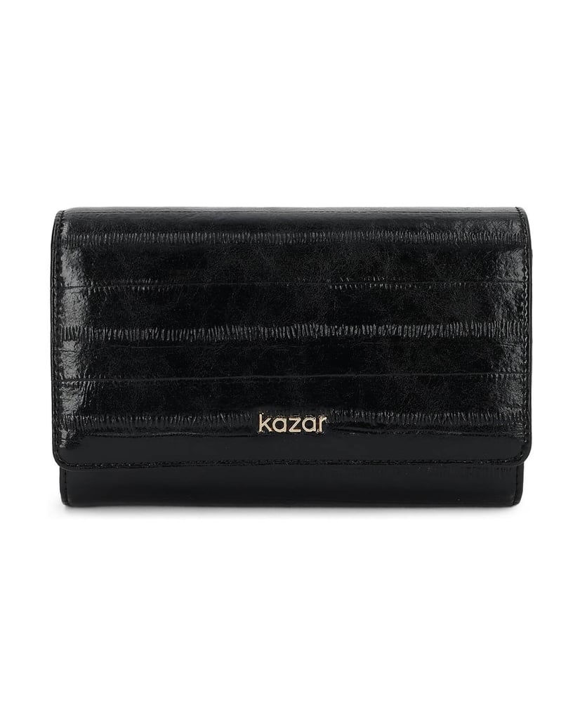 Kazar-Black-leather-wallet-with-an-oblong-pattern-černá