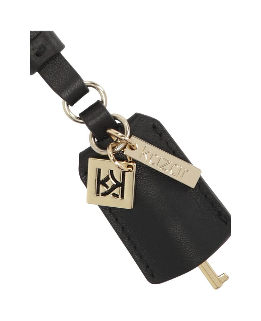 Kazar-Black-leather-keychain-with-gold-logo-černá
