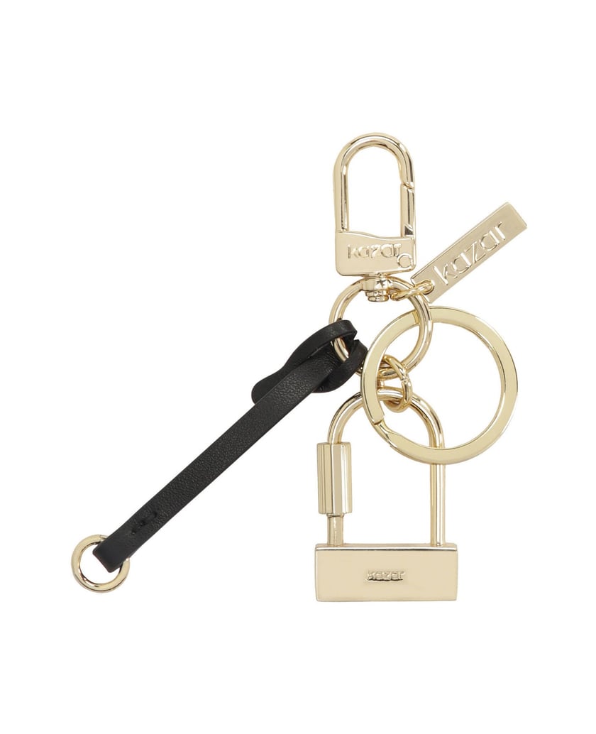 Kazar-Black-leather-keychains-with-gold-details-černá